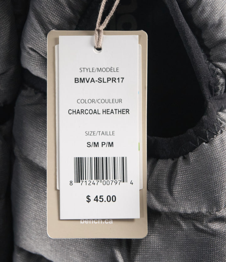 Bench Men's Charcoal Heather Puffer Slippers with Rubber Sole FiberFill (S01)