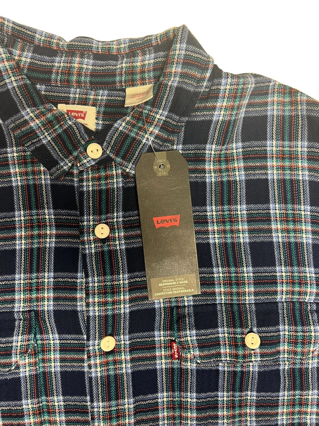 Levi's Men's Blairmore Indigo Blue Plaid Shirt Long Sleeve Workers Shirts (S08)