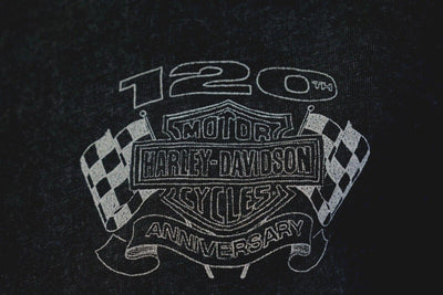 Harley-Davidson Women's T-Shirt Black 120th Anniversary Racing Flag (S27)