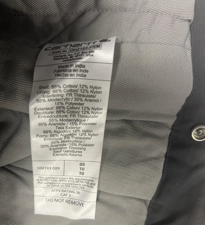 Carhartt FR Grey Hood Insulated Quick Duck Thinsulate Flame Resistant CAT3 (S02)