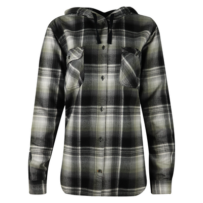 Carhartt Women's Black Ash Grey White Plaid Hooded L/S Woven Shirt