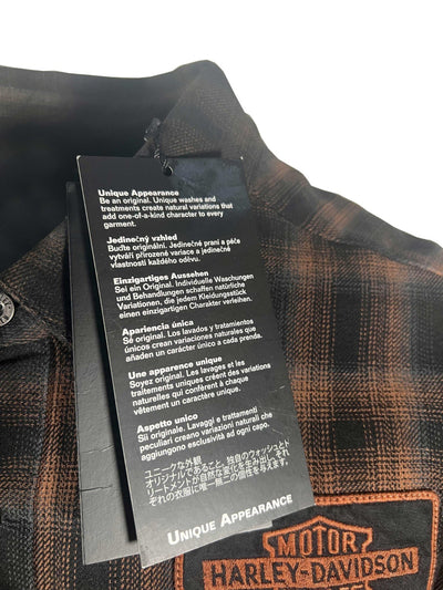 Harley-Davidson Men's Black & Amber Brown Shirt Bar & Shield Plaid S/S (S71)