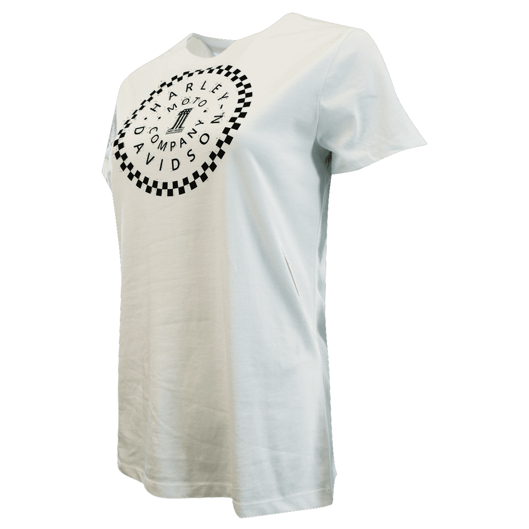 HD Branded Women's T-Shirt White Racing #1 Checker Print (S25)