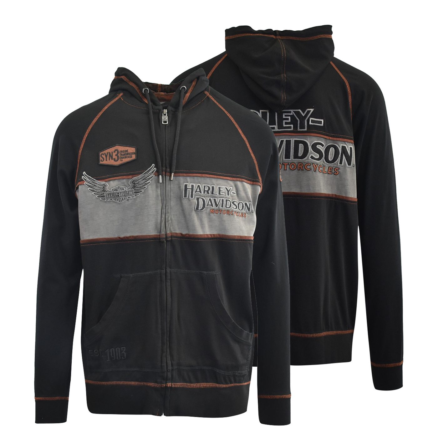 Harley-Davidson Men's Hoodie Black Iron Block Distressed Full Zip (S08)