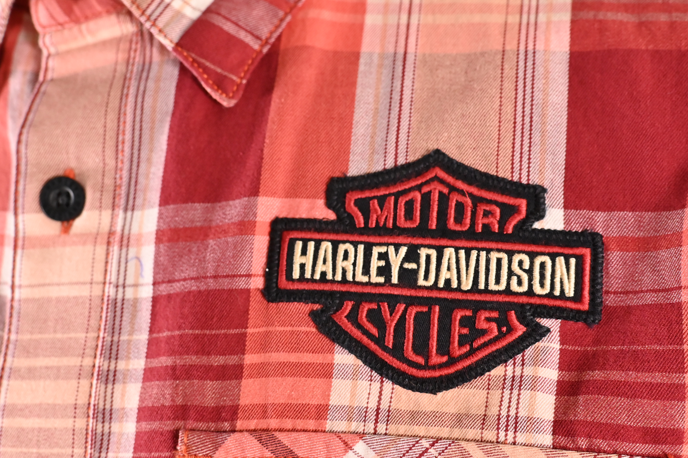 Harley-Davidson Men's Shirt Red Orange Plaid Short Sleeve Woven (125)