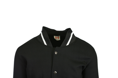 Cotton Best Men's Black Jacket Fleece White Line Varsity Style L/S (S01)