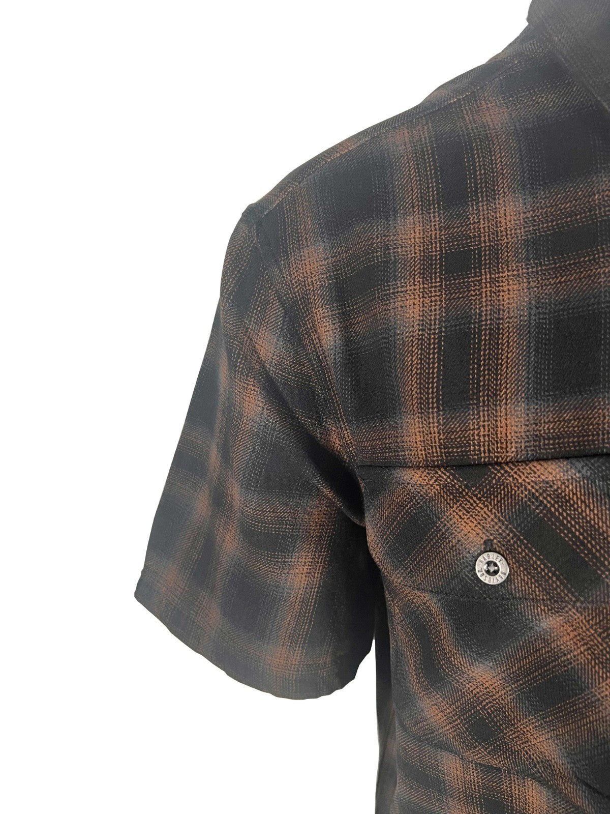Harley-Davidson Men's Black & Amber Brown Shirt Bar & Shield Plaid S/S (S71)
