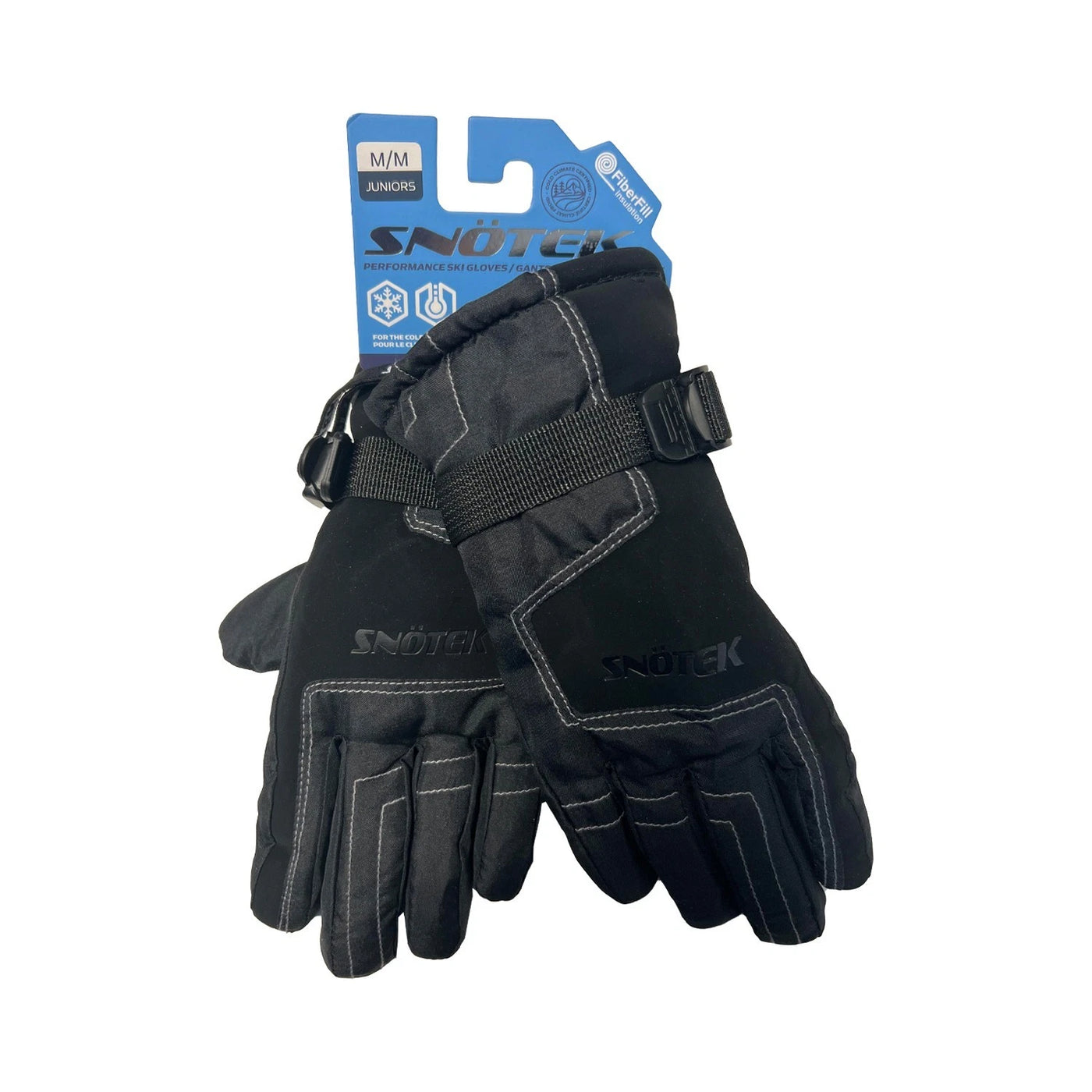 Snotek Junior's Black Stitched Performance Winter Ski Gloves ST318 (S02)