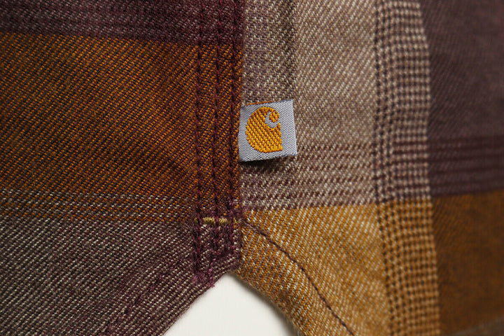 Carhartt Women's Wine Gold Cream Plaid Hooded L/S Woven Shirt