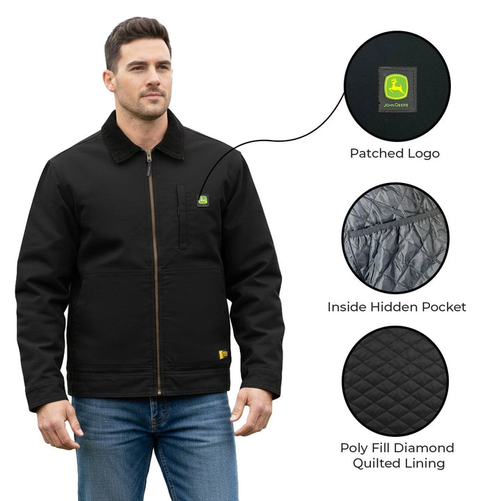 John Deere Men’s Black Jacket Light Weight Tractor Durable Tough (S02)