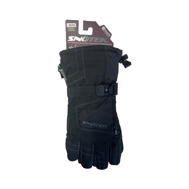 Snotek Women's Black Stitched Zip Performance Winter Ski Gloves ST118 (S02)