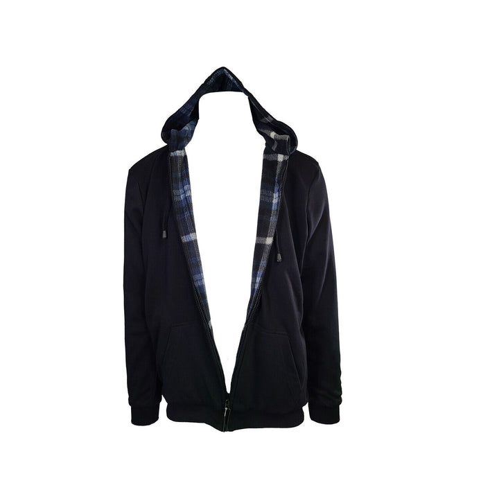 Powerfix Profi Men's Black Hoodie 2 in 1 Reversible Black Blue Plaid (S02)