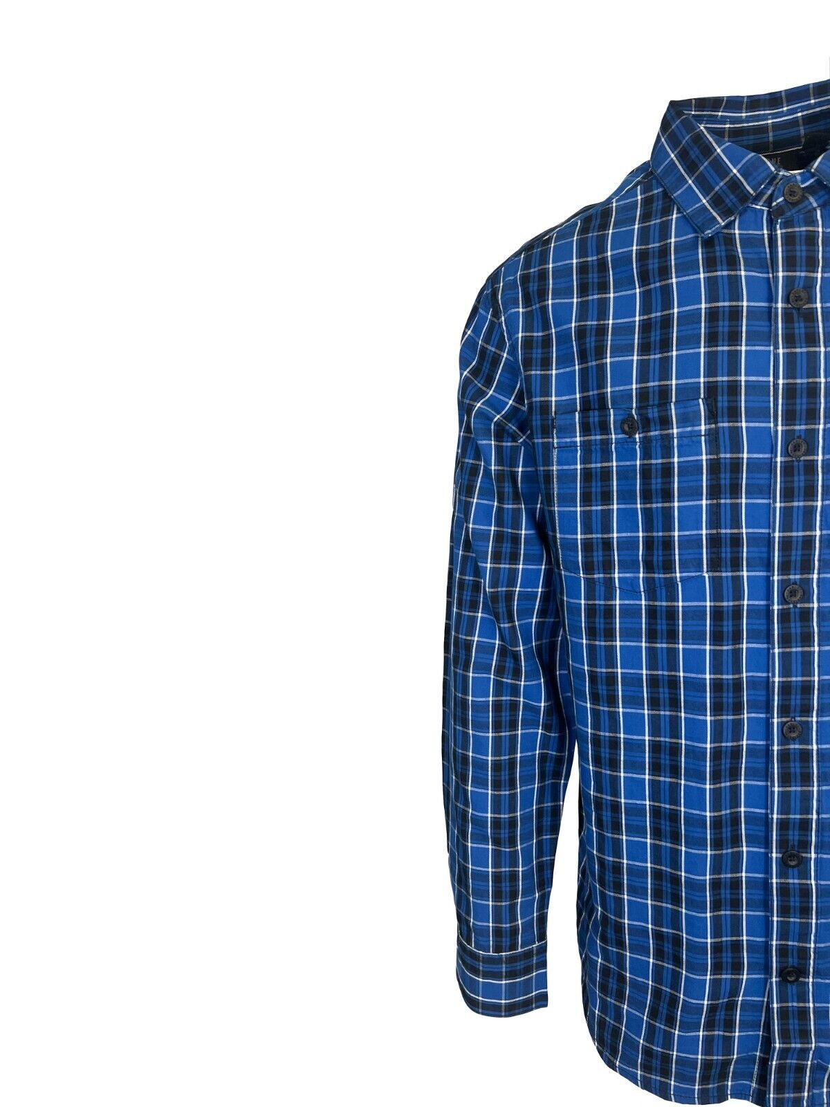 Branded Men's Blue Plaid Shirt Bar & Shield Long Sleeve (S82)