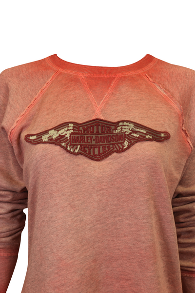 Harley-Davidson Women's Sweatshirt Red Gradient Wings Logo Embroidered Pullover