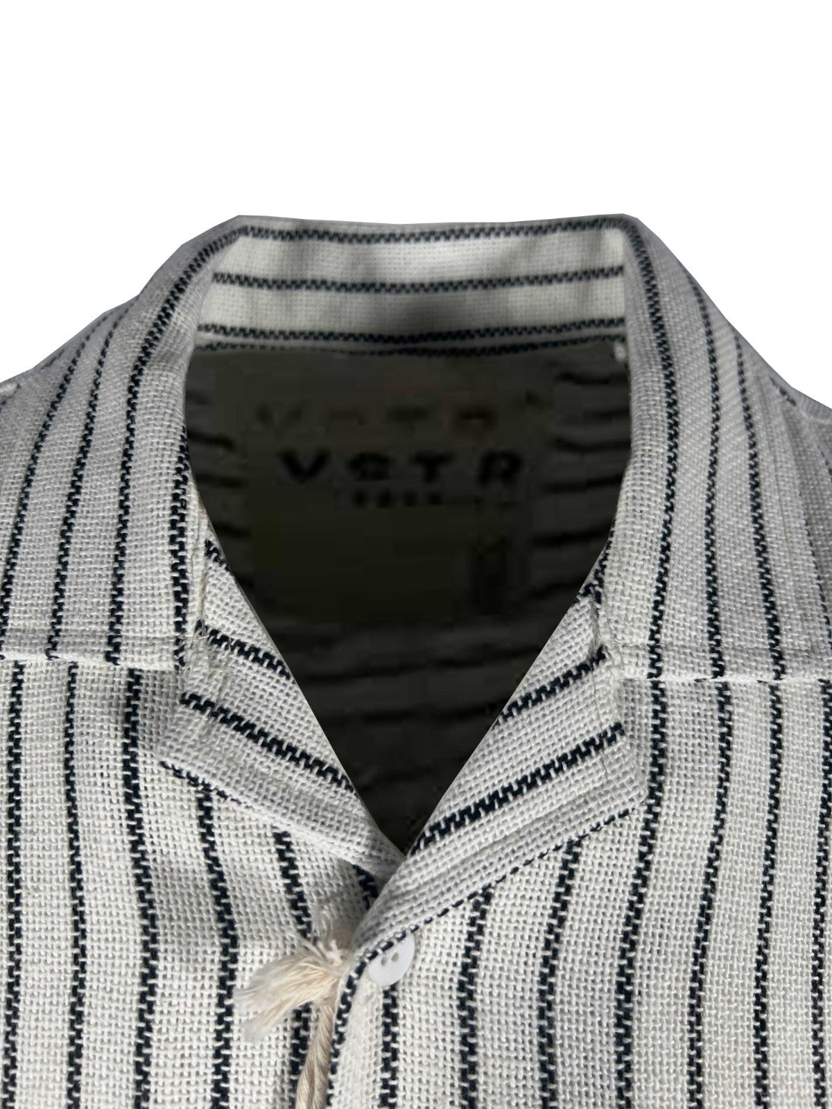 Vstr Premium Men's Cream Black Shirt Vertical Stiped Button Down S/S (S02)