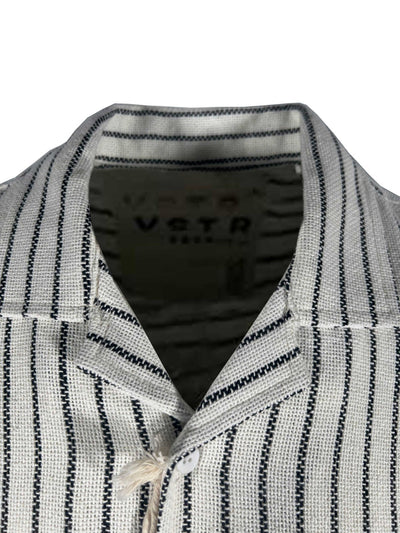 Vstr Premium Men's Cream Black Shirt Vertical Stiped Button Down S/S (S02)