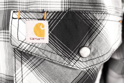 Carhartt Men's Grey Light Grey Black Plaid Snap-Front S/S Woven Shirt (S15)