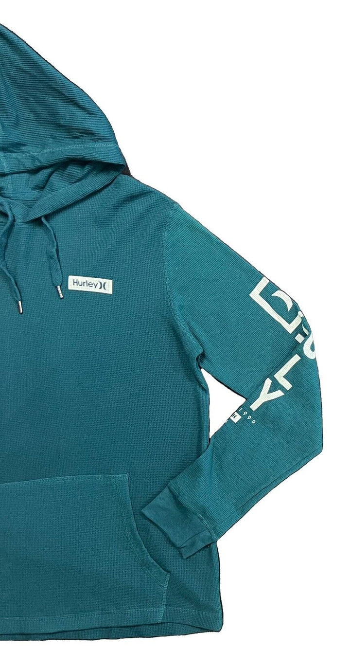 Hurley Men’s Green Hoodie Waffle Knit Sweatshirt Pullover Hooded (S01)