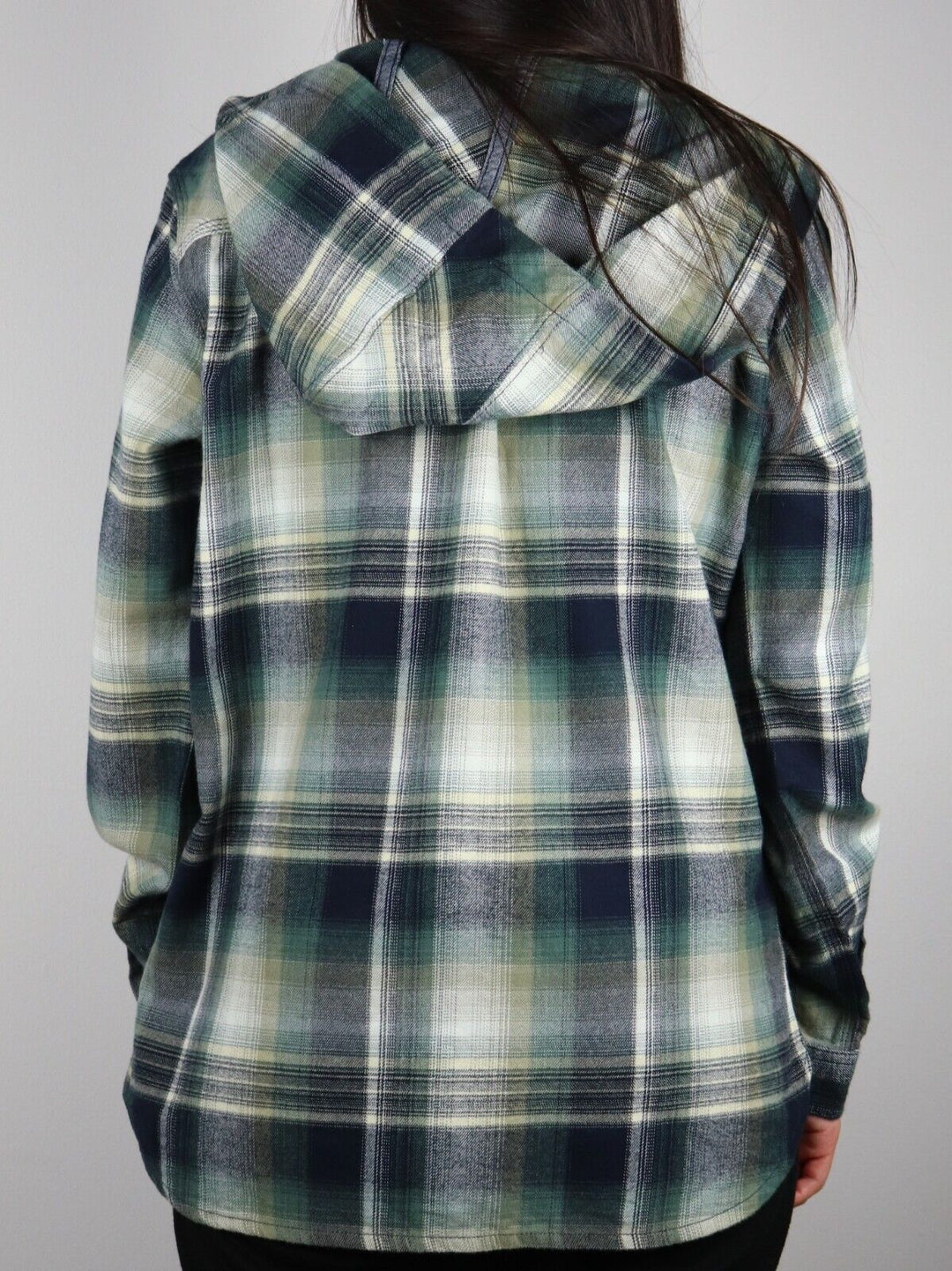 Carhartt Women's Forrest Green Navy Cream Plaid Hooded L/S Woven Shirt