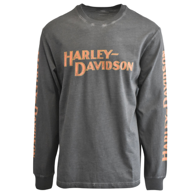 Harley-Davidson Men's T-Shirt Charcoal Cracked Logo Long Sleeve (S91)