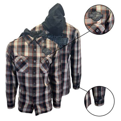 Harley-Davidson Men's Black & Ghost Gray Plaid Shirt Metal Bound Hooded (S88)