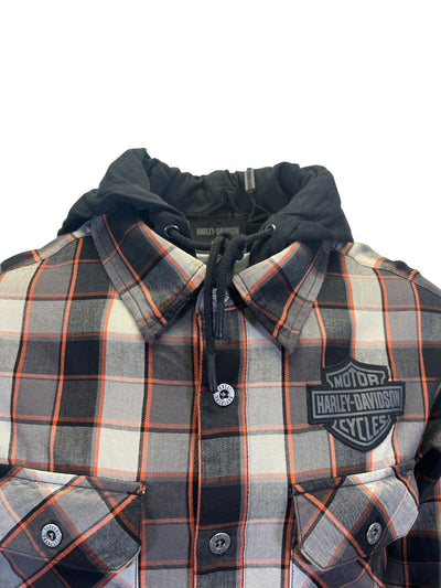 Harley-Davidson Men's Black & Ghost Gray Plaid Shirt Metal Bound Hooded (S88)