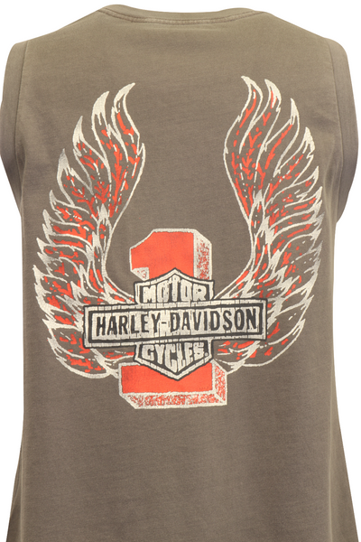 Harley-Davidson Women's Tank Top Grey Orange Embroidered Badge (S04)