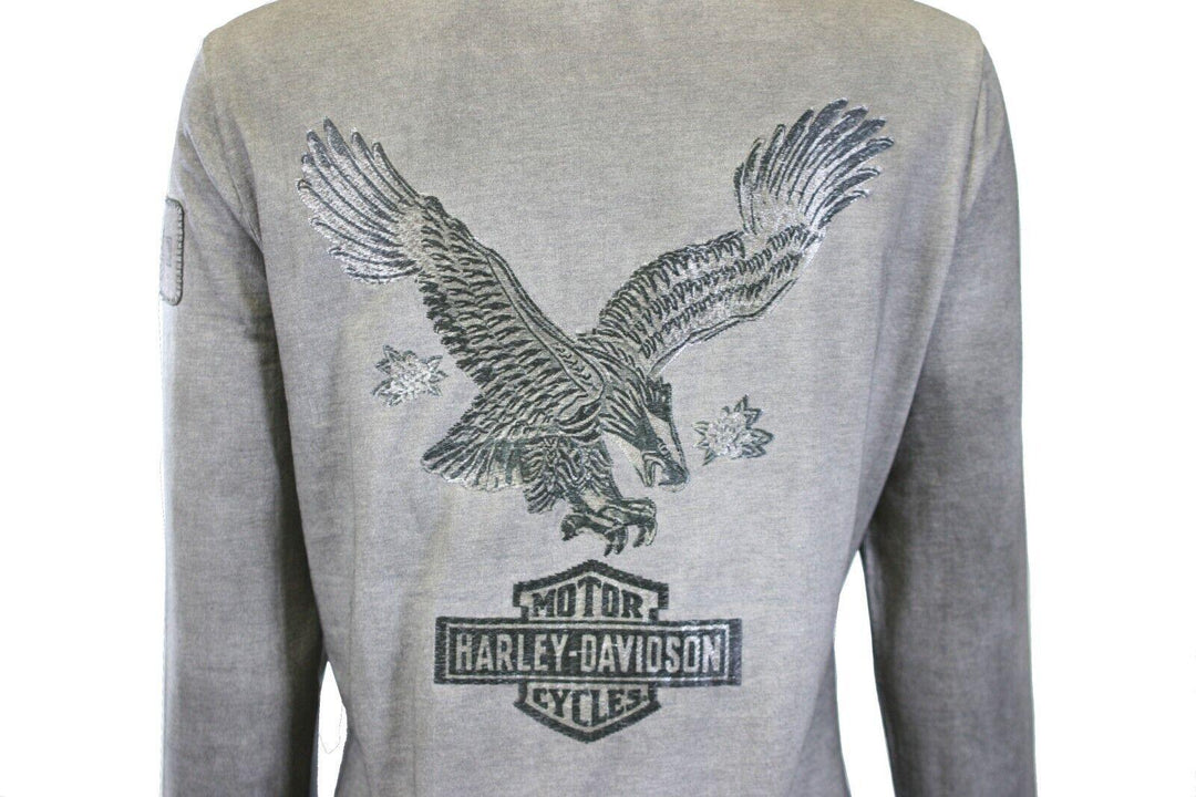 HD Branded Women's T-Shirt Grey Eagle Logo Back Long Sleeve Tee (S43)