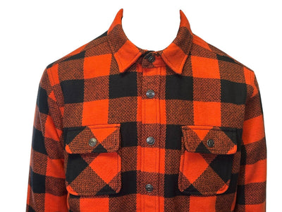 Branded Men's Orange & Black Plaid Shirt Jacket Vintage L/S (S74)