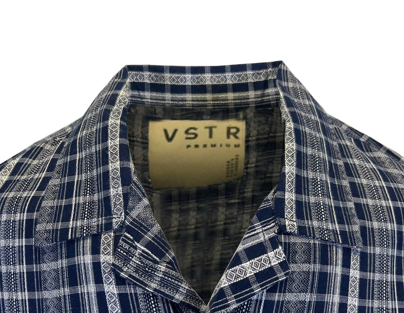 Vstr Premium Men's Navy Shirt Vertical Stiped Button Down Short Sleeve (S03)