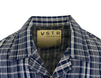 Vstr Premium Men's Navy Shirt Vertical Stiped Button Down Short Sleeve (S03)