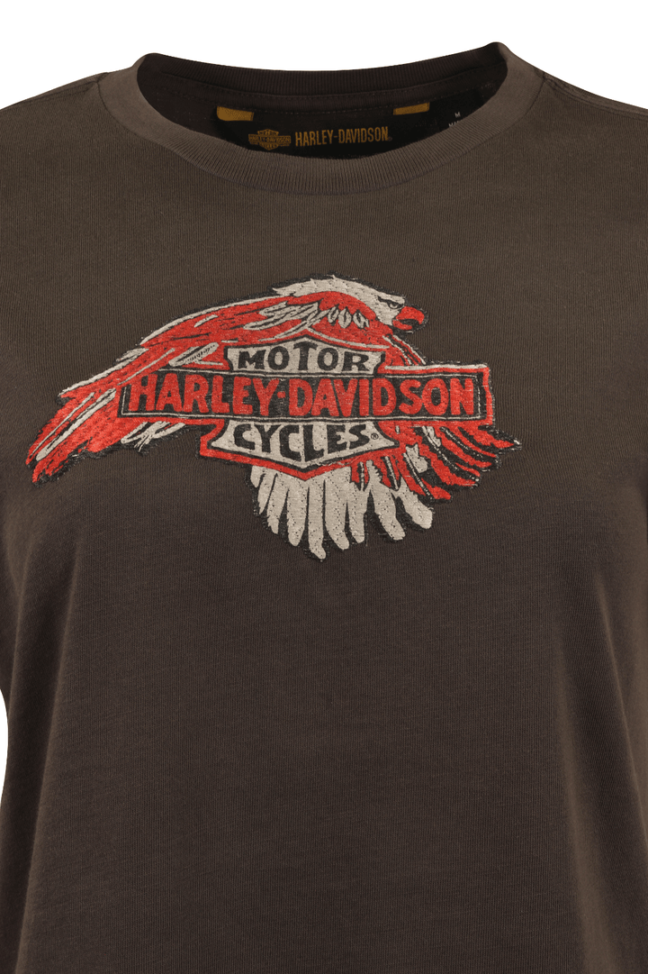 HD Branded Women's T-Shirt Dark Grey Embroidered Eagle Badge S/S (S35)