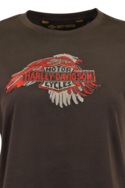 Harley-Davidson Women's T-Shirt Dark Grey Embroidered Eagle Badge S/S (S35)