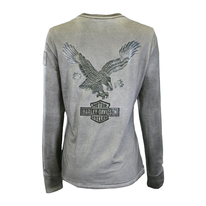 HD Branded Women's T-Shirt Grey Eagle Logo Back Long Sleeve Tee (S43)
