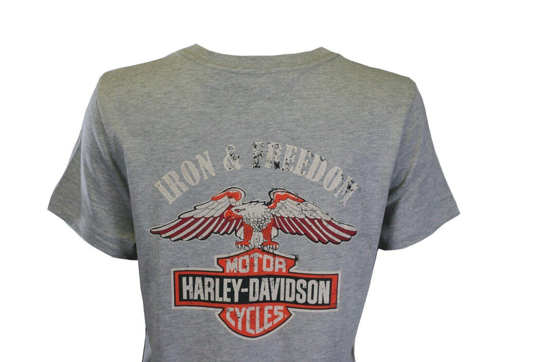 HD Branded Women's T-Shirt Grey Iron & Freedom Eagle Short Sleeve Tee (S44)
