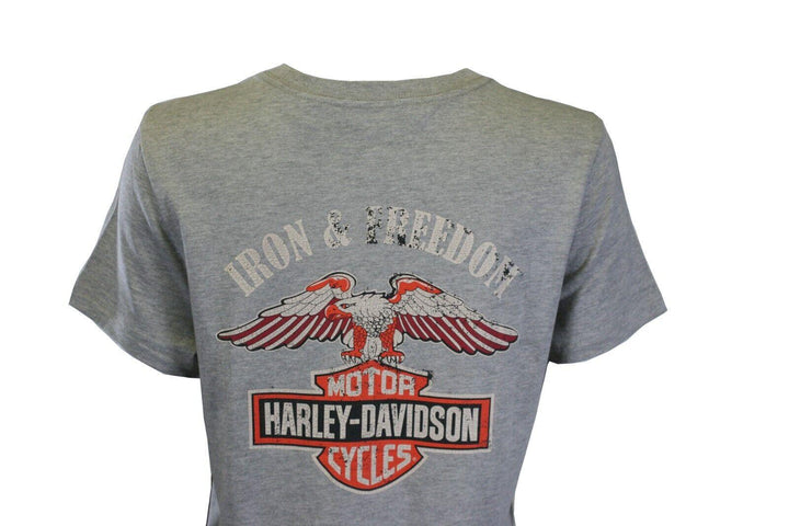 HD Branded Women's T-Shirt Grey Iron & Freedom Eagle Short Sleeve Tee (S44)