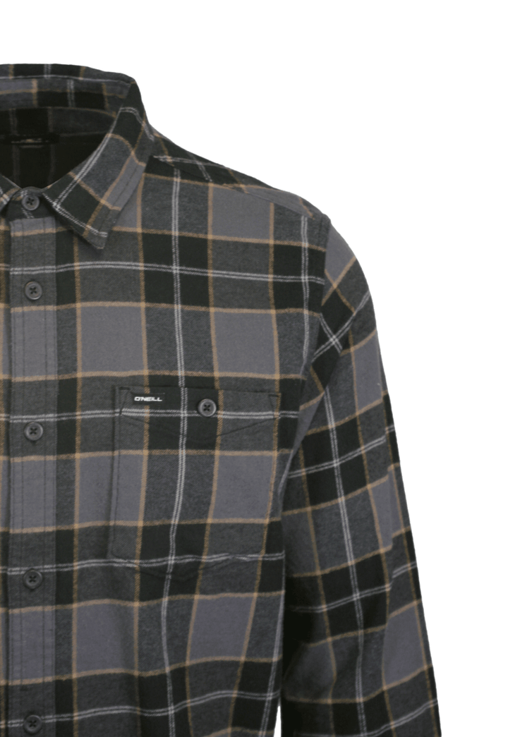 O'Neill Men's Black Shirt Redmond Plaid Stretch Flannel Long Sleeve (S26)