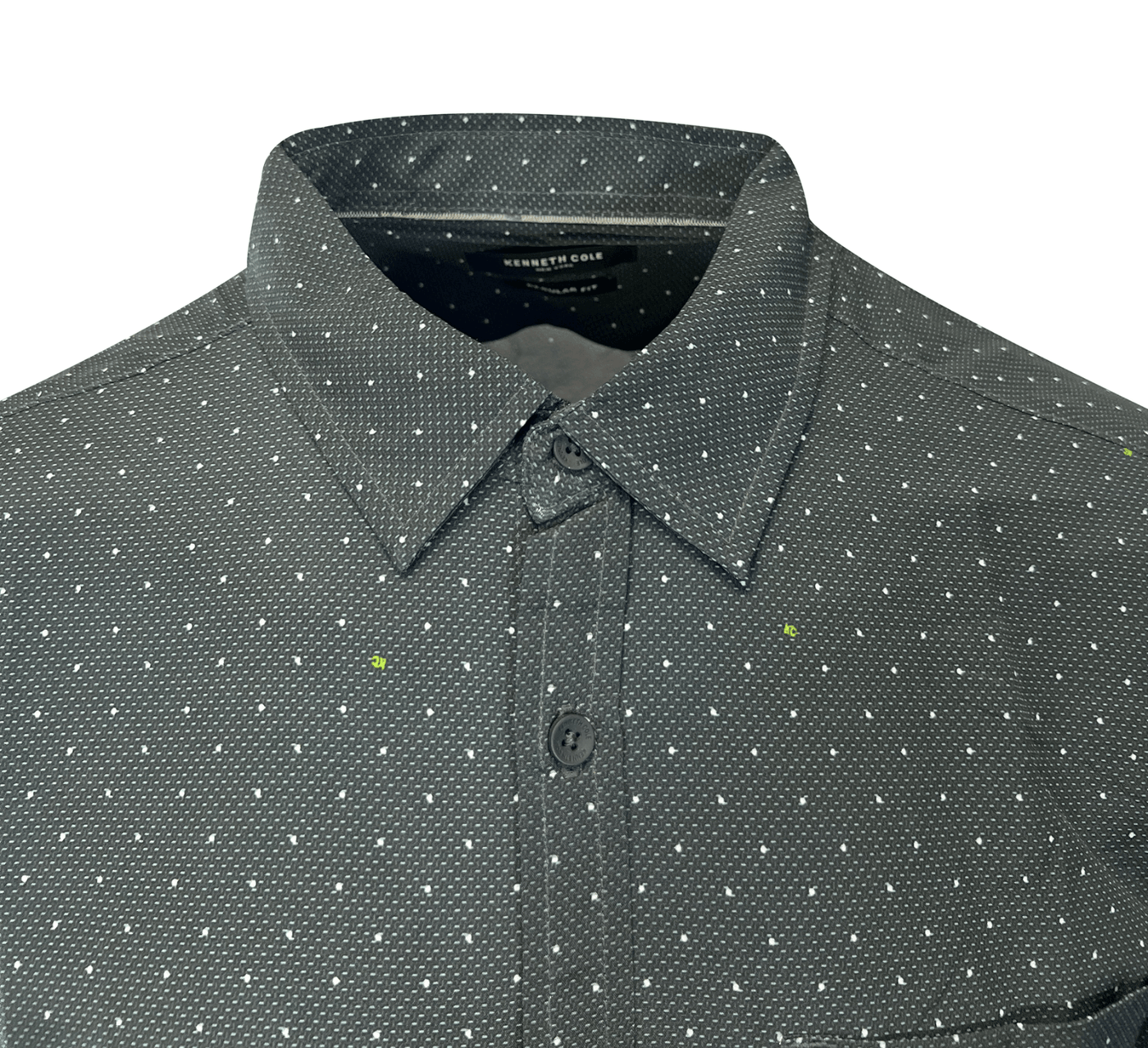 Kenneth Cole Men's Black Shirt Green White Dotted Short Sleeve Woven (S11)