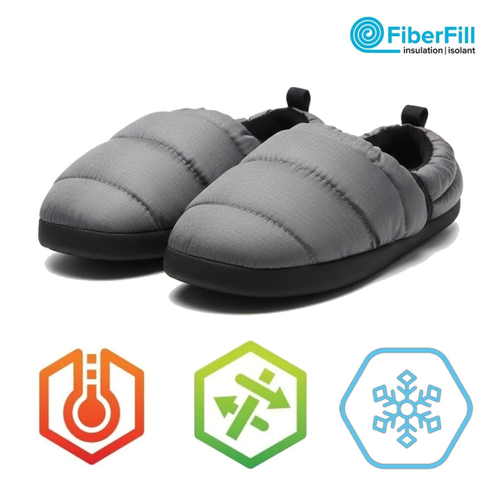 Bench Men's Charcoal Heather Puffer Slippers with Rubber Sole FiberFill (S01)