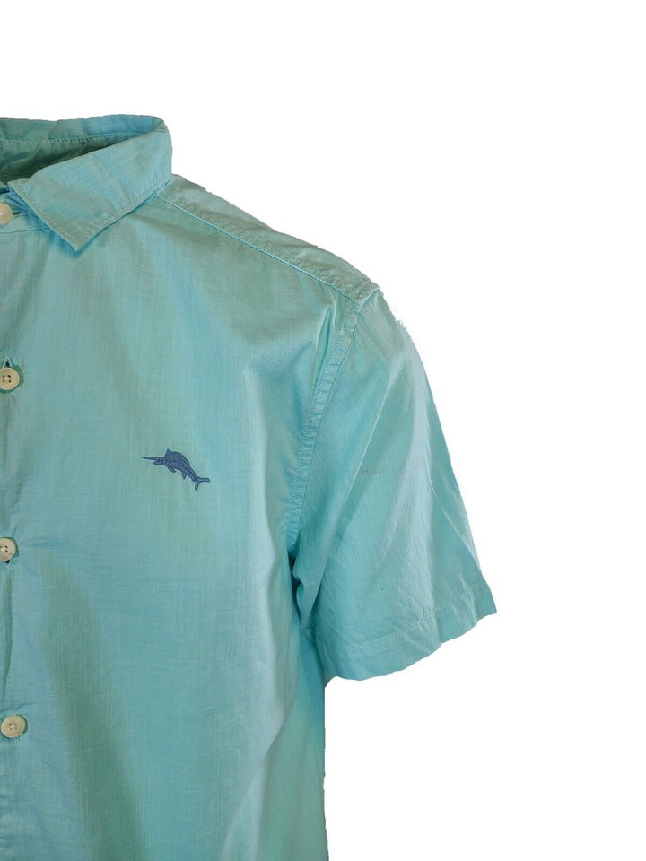 Tommy Bahama Men's Aqua Mist Shirt Blue Logo Short Sleeve Button (S03)