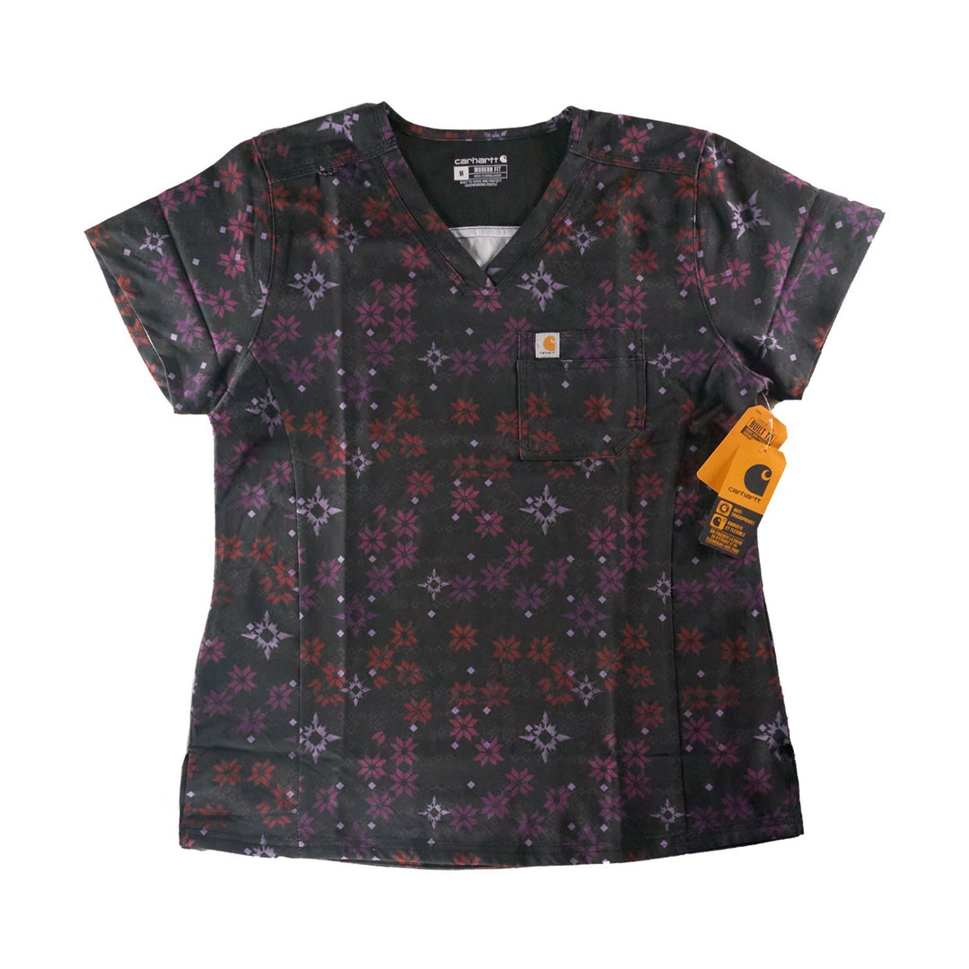 Carhartt Women's Scrub Force Pocket Logo Rugged Flex Cross-Flex V-Neck Print Top