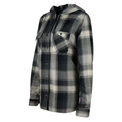 Carhartt Women's Black Charcoal Grey Plaid Hooded L/S Woven Shirt