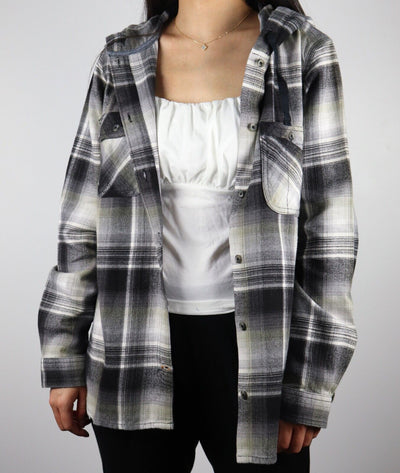 Carhartt Women's Black Ash Grey White Plaid Hooded L/S Woven Shirt