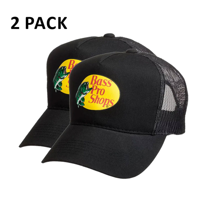Bass Pro Shops Trucker Cap Black Mesh Snapback Outdoor Hat - 2 Pack (S01)