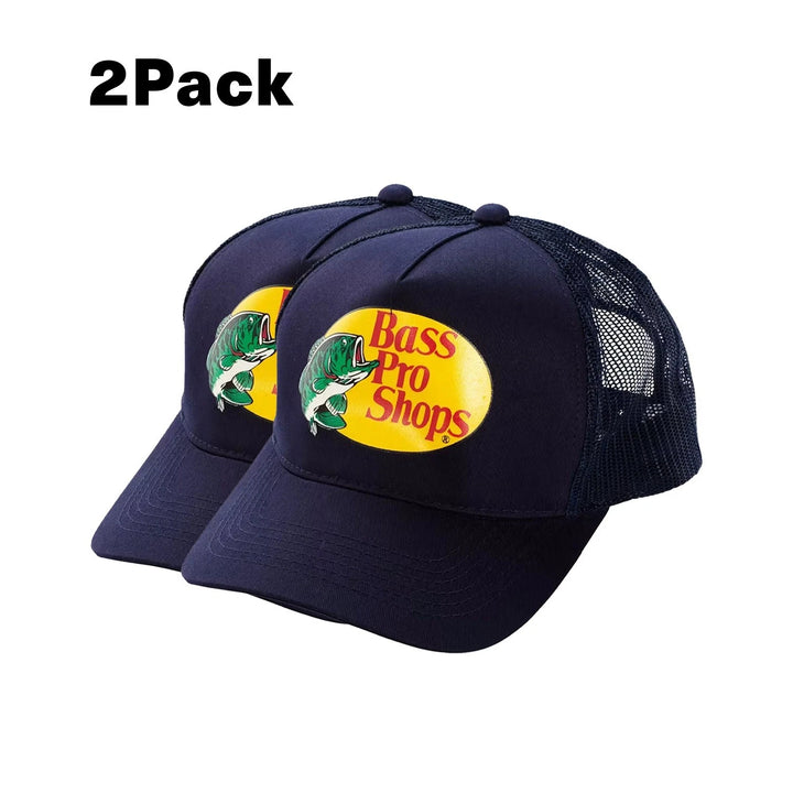 Bass Pro Shops Cap Navy Blue Snapback Outdoor Trucker Hat- 2 Pack (S09)