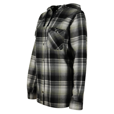 Carhartt Women's Black Ash Grey White Plaid Hooded L/S Woven Shirt