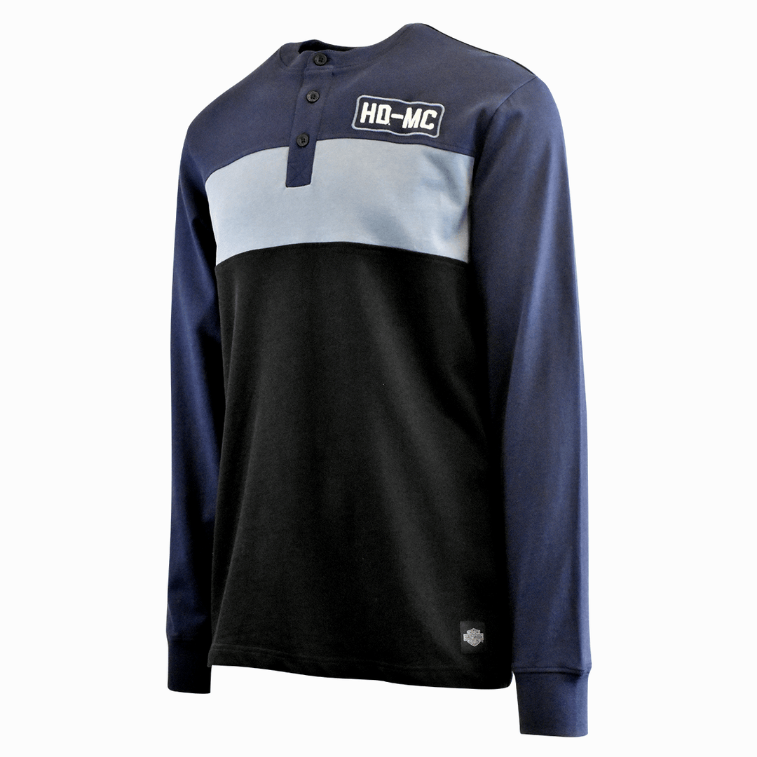 HD Branded Men's Henley T-Shirt Navy Blue Colorblock HD-MC Long Sleeve