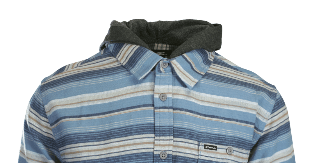 O'Neill Men's Blue Shadow Flannel Shirt Redmond Hooded Horizontal Striped (S18)