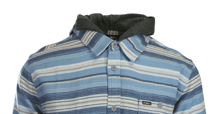 O'Neill Men's Blue Shadow Flannel Shirt Redmond Hooded Horizontal Striped (S18)