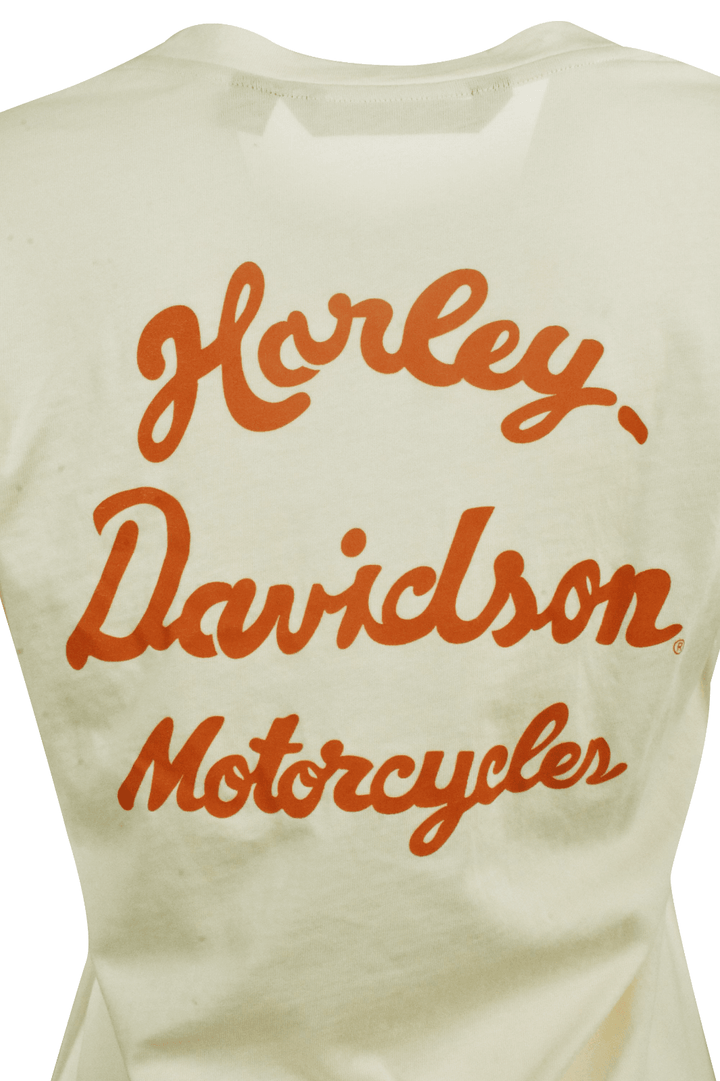 HD Branded Women's T-Shirt Cream V-Neck Relaxed Fit Logo Tee (S15)